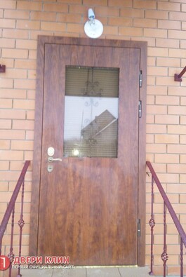 Дверь в частный дом с ковкой и стеклопакетом