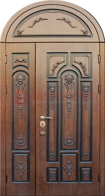 Арочная железная дверь с виноритом и узором ДА-36 в Чехове