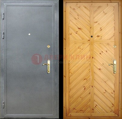 Серая металлическая дверь с евровагонкой ДЕ-12 в Дмитрове