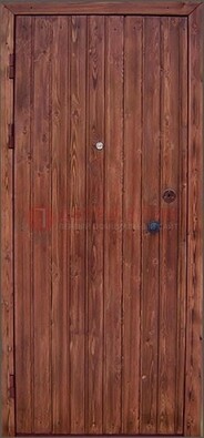 Коричневая железная дверь с евровагонкой ДЕ-18 в Краснодаре