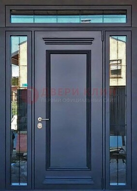 Черная металлическая дверь с фрамугой и филенкой ДФГ-19 в Чехове