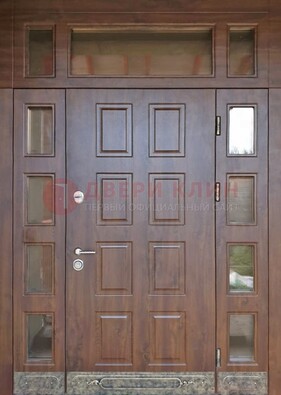 Стальная дверь МДФ со стеклом и фрамугами для дома ДФГ-29 в Чехове