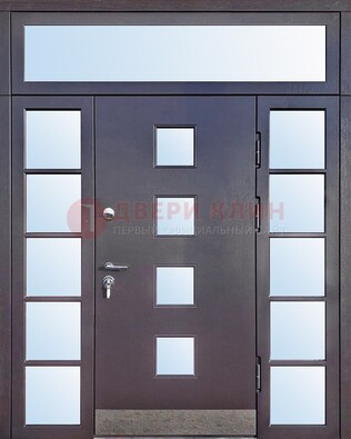 Современная железная дверь со стеклом и фрамугами ДФГ-4 в Чехове