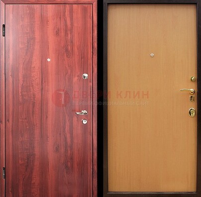 Красная железная дверь с ламинатом ДЛ-3 в Чехове