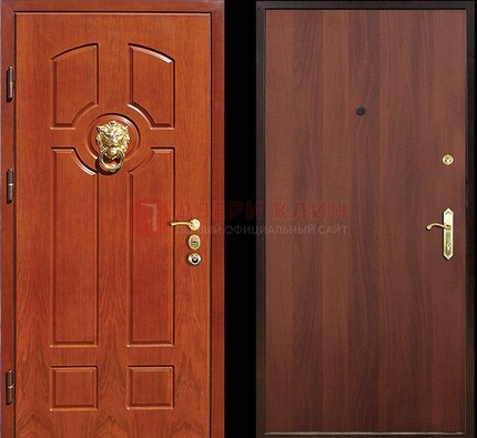 Оранжевая стальная дверь с МДФ ламинат внутри ДМ-18 в квартиру в Чехове