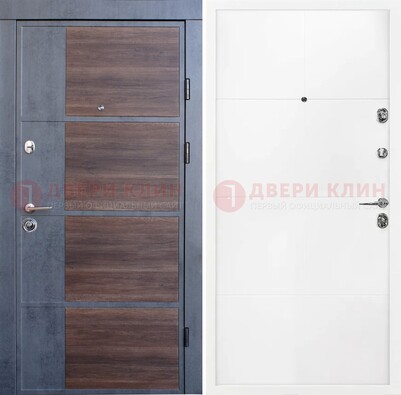 Серая с коричневой вставкой металлическая дверь МДФ ДМ-197 в Чехове