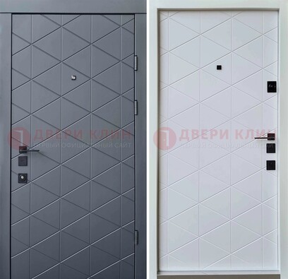 Серая железная дверь с МДФ с внутренней белой стороной ДМ-201 в Чехове