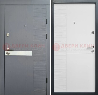 Серая металлическая дверь с белой резной МДФ панелью ДМ-215 в Чехове