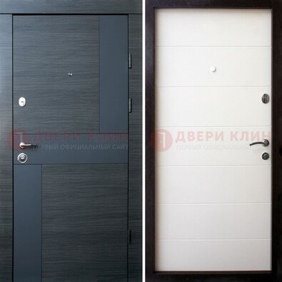 Черная стальная дверь c МДФ в молочном цвете ДМ-235 в Чехове