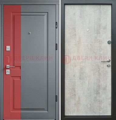 Серая с красной полосой металлическая дверь МДФ ДМ-245 в Чехове