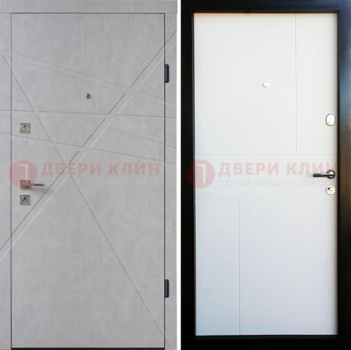Серая входная дверь белым МДФ внутри ДМ-259 в Чехове