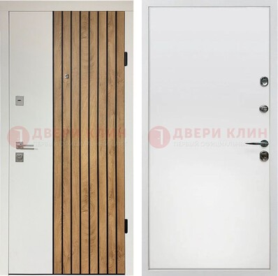Белая с коричневой вставкой филенчатая дверь МДФ ДМ-278 в Чехове