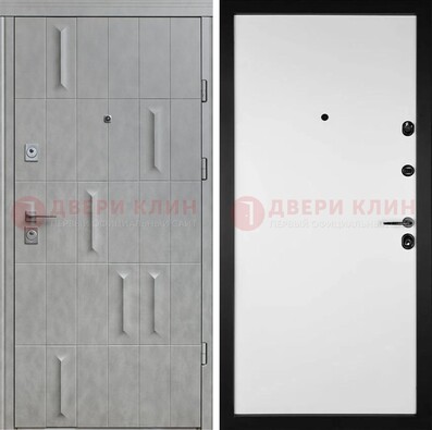 Серая стальная дверь с рисунком МДФ и внутри Белый ясень ДМ-280 в Чехове
