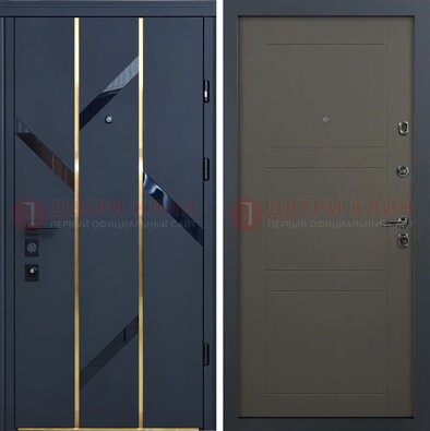 Темная металлическая дверь МДФ со стеклянными вставками ДМ-288 в Чехове