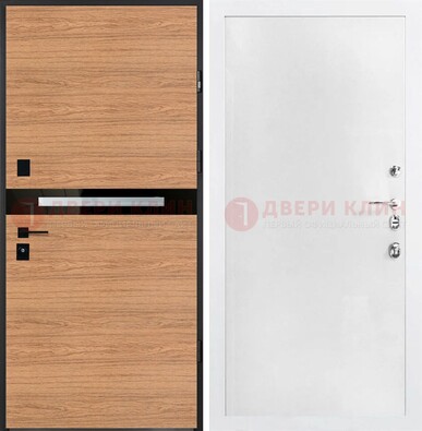 Железная коричневая дверь с МДФ в белом цвете ДМ-313 в Чехове
