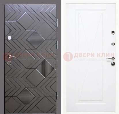 Железная серая дверь с МДФ в белом цвете ДМ-314 в Чехове