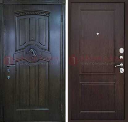 Темно-коричневая железная дверь с МДФ ДМ-350 в Чехове