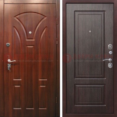 Темная железная дверь с коричневыми МДФ ДМ-376 в Чехове