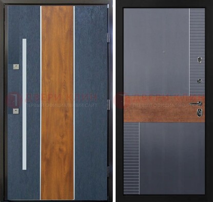 Темная металлическая дверь МДФ со вставками ДМ-411 в Чехове