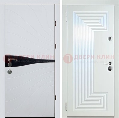 Белая железная дверь с МДФ в стиле хайтек ДМ-413 в Подольске