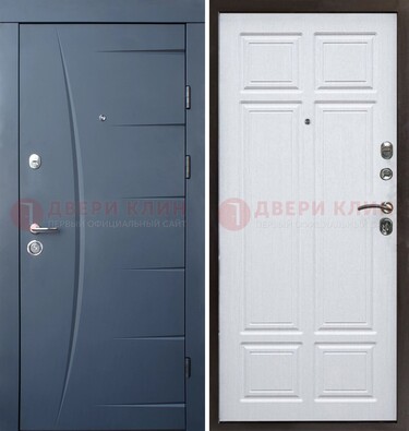 Темно-синяя стальная дверь МДФ белая внутри ДМ-435 в Чехове