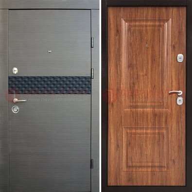 Темная стальная дверь МДФ с декоративной вставкой ДМ-440 в Чехове
