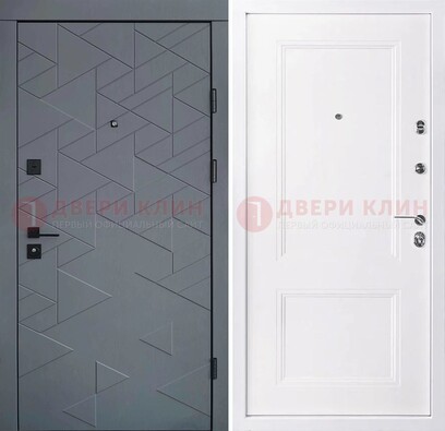 Серая железная дверь с белой МДФ внутри ДМ-445 в Чехове
