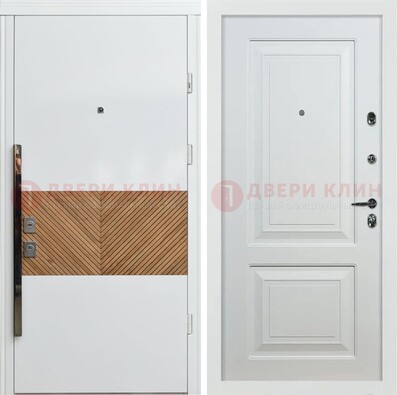 Белая железная дверь с МДФ в квартиру ДМ-476 в Чехове
