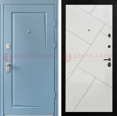 Синяя железная дверь с МДФ панелями ДМ-491 в Чехове