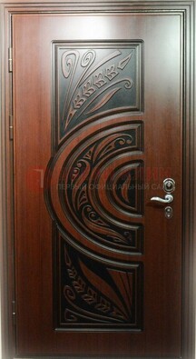 Коричневая стальная дверь с массивом дуба с рисунком ДМД-16 в Чехове