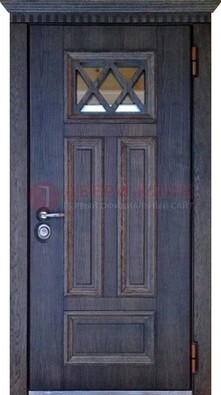 Железная дверь с массивом и стеклом с филенкой ДМД-70 в Ликино-Дулево