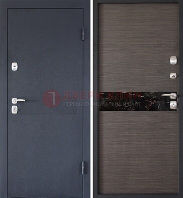 Черная железная дверь с порошковым напылением МДФ внутри ДП-114 в Хотьково