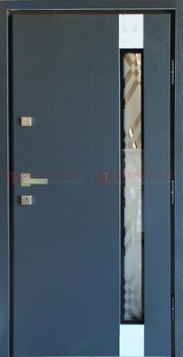 Серая стальная дверь с порошковым покрытием и стеклянной вставкой ДП-216 в Чехове
