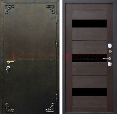 Темная входная дверь с порошковым покрытием и МДФ со стеклом ДП-236 в Чехове