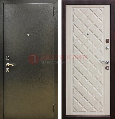 Темно-серая железная дверь с порошковым покрытием и филенчатой МДФ ДП-289 в Чехове