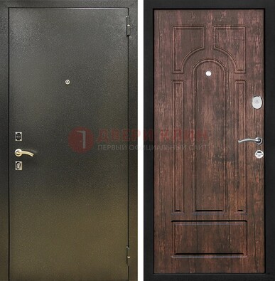 Темно-серая металлическая дверь с порошковым покрытием и МДФ коричневая ДП-292 в Чехове