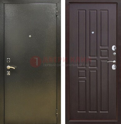 Входная темно-серая дверь с порошковым напылением и коричневой МДФ ДП-301 в Чехове