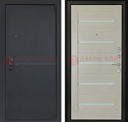 Черная стальная дверь с порошковым окрасом и стеклом ДП-309 в Хотьково
