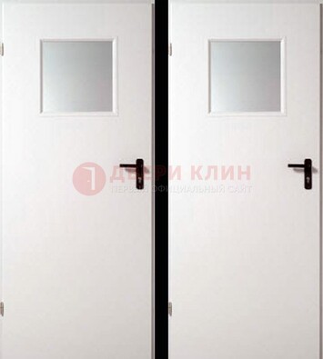 Белая железная противопожарная дверь с декоративной вставкой ДПП-6 в Серпухове