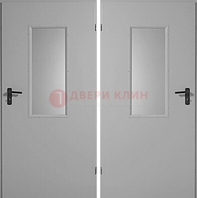 Белая металлическая противопожарная дверь с декоративной вставкой ДПП-7 в Видном