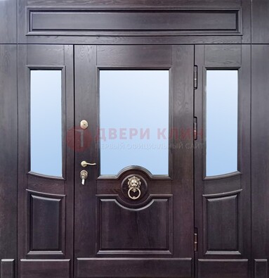Филенчатая металлическая дверь с панелью МДФ и стеклом ДПР-102 в Чехове