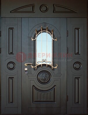 Парадная железная дверь Винорит со стеклом и ковкой ДПР-103 в Чехове