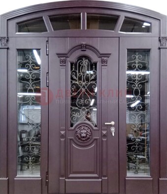 Дизайнерская парадная дверь Винорит со стеклом и ковкой ДПР-104 в Чехове