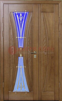 Коттеджная парадная дверь со стеклянными вставками и ковкой ДПР-26 в Мурманске