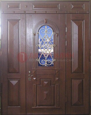 Стальная парадная дверь со стеклом и ковкой ДПР-4 для коттеджа в Ярославле