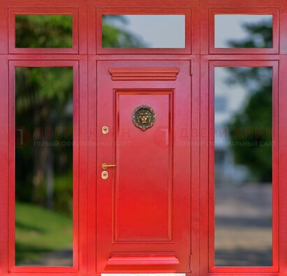 Красная парадная дверь для частного дома ДПР-88 в Чехове
