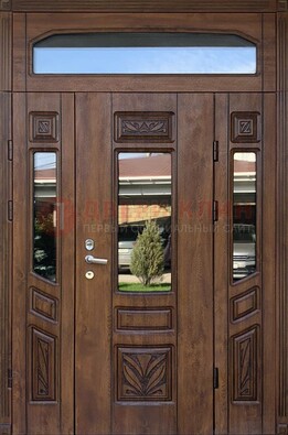 Парадная стальная дверь Винорит со стеклом и резьбой ДПР-97 в Чехове