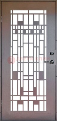 Коричневая стальная решетчатая дверь с узором ДР-4 в Чехове