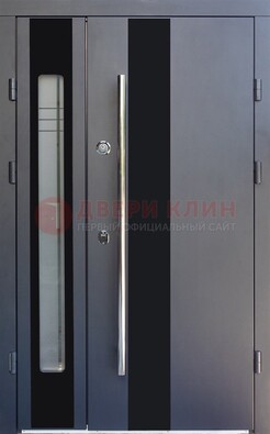 Серая стальная дверь со стеклом ДС-11 в Чехове