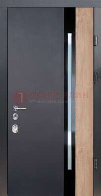 Черная металлическая дверь МДФ со стеклом ДС-14 в Ярославле